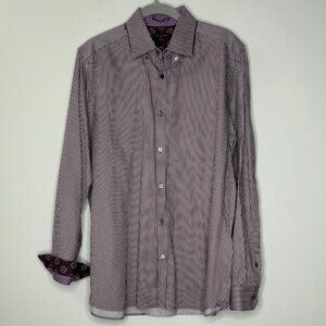 Ted Baker Vertical Stripe Button Down Shirt (Size L) Maroon Contrast Sleeve